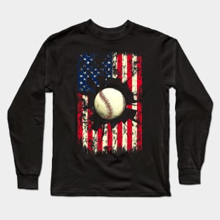 Patriotic Baseball 4th Of July Men USA American Flag Boys Mens Long Sleeve T-Shirt
